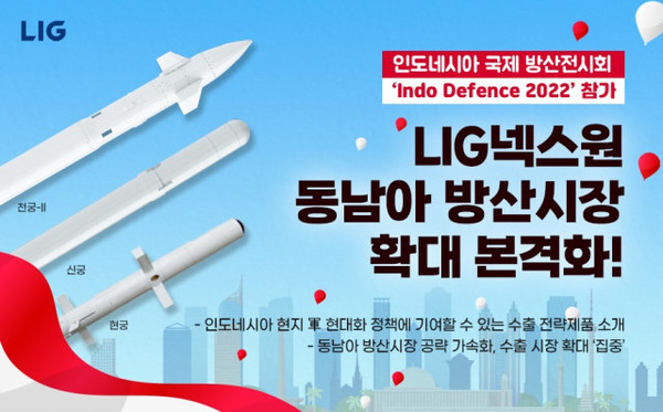 LIG넥스원은 인도네시아 최대 국제 방위 산업 전시회인 ‘Indo Defence 2022’에 참가한다고 밝혔다..